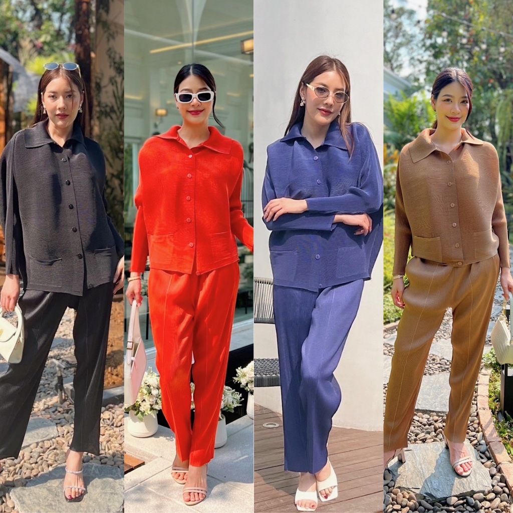 NOOZZSHOP 6211143 ชุดเซ็ตผ้าพลีท เซ็ตกางเกงขายาว สำหรับออกงาน