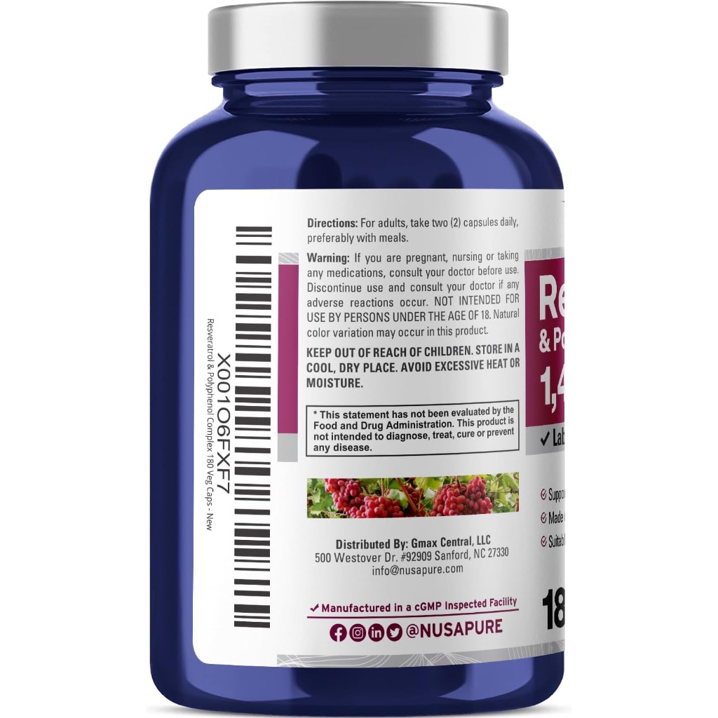 พร้อมส่ง NusaPure Resveratrol & Polyphenol Complex 1450mg 180 Vegetarian Capsules ราคา ถูกที่สุด ดีลบีเคเค แกลเลอรีภาพที่ 3