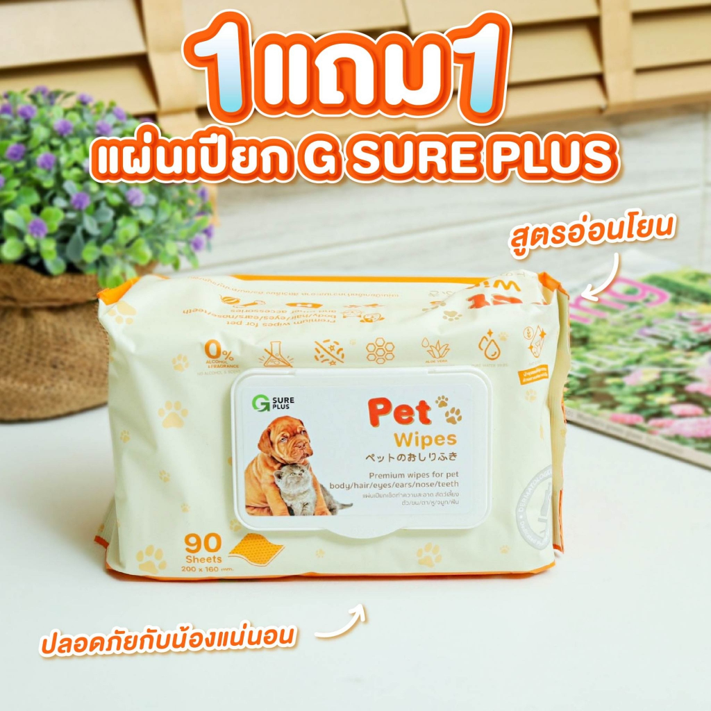 [KSG Official] ทิชชู่เปียก จีชัวร์พลัส สำหรับสัตว์เลี้ยง แพ็ค 90 แผ่น G SURE PLUS Premium Pet Wipes