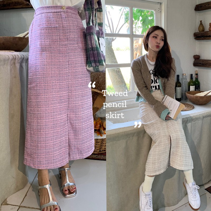 SOMEDRESS | Tweed Pencil Skirt | กระโปรงทรงดินสอผ่าหน้า