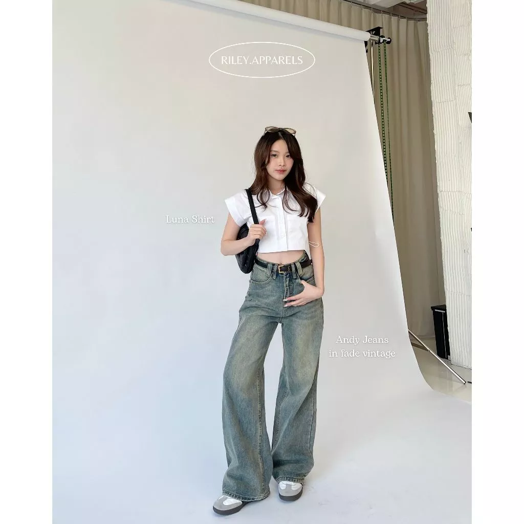 Riley.apparels - Andy Jeans กางเกงยีนส์กระบอกใหญ่ เก็บเอวพรางหุ่น 7006 thumbnail 6