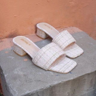 ลด 50% เก็บโค้ดในไลฟ์สด 🩰 OHODOODEE 👡 รองเท้าหน้าสวม ลายผ้ากระสอบสวยหวาน เสริมส้นด้านหลังสูง 👡🩰