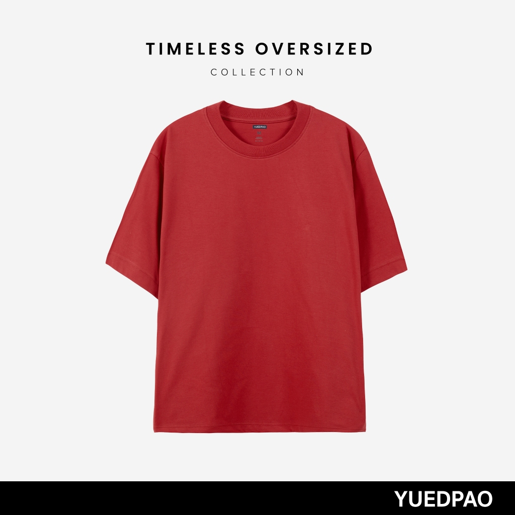 Yuedpao Oversized Timeless ผ้าหนายับยากรีดง่าย เสื้อยืดทรงหลวม ดีไซน์คลาสสิค เสื้อยืดเปล่า โอเวอร์ไซส์ สี Cherry