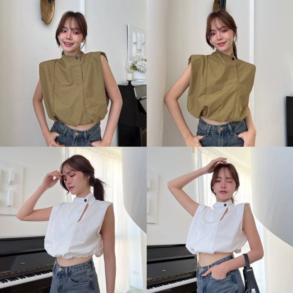 T.dra official พร้อมส่ง - 833 - เสื้อครอปแขนกุด คอกลม ผ้านิ่ม สไตล์มินิมอล