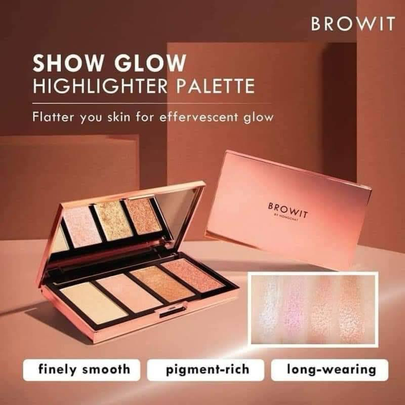 ไฮไลท์น้องฉัตร Show Glow Highlighter Palette Browit by Nongchat 4g.(กล่องชมพู)