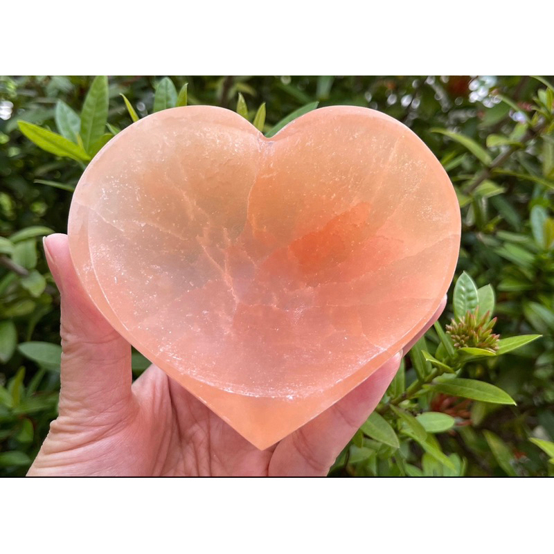 Selenite Heart Bowl Orange, 4" Orange Selenite Heart Shaped Dish Bowl, Crystal Cleansing Charging He