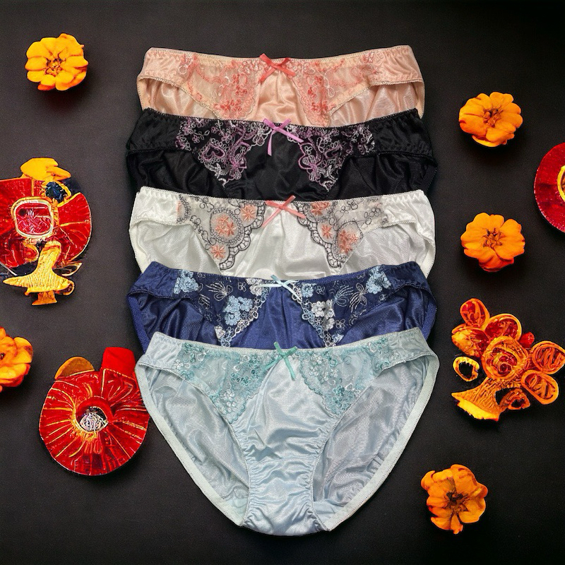 good&cheap กางเกงในผู้หญิงผ้าลื่นไนล่อนแต่งลูกไม้สวยหวานแบบญี่ปุ่น