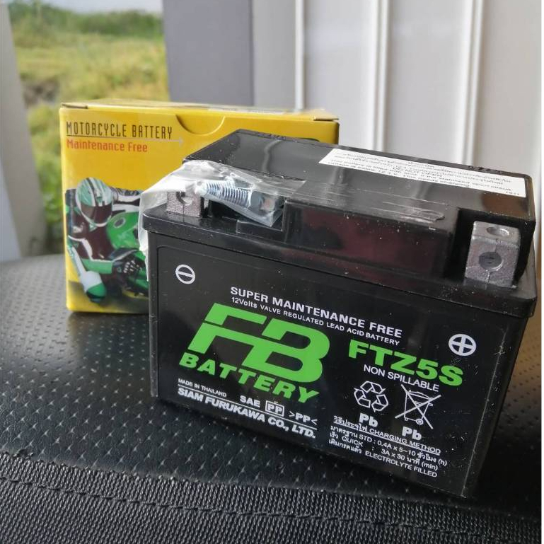 แบตเตอรี่มอเตอร์ไซค์ FB FTZ5 รุ่น FTZ5S-mf  (12V 2.5AH)