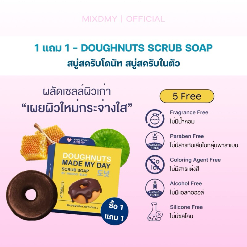 (1แถม1) สบู่โดนัท Doughnuts Made My Day Scrub Soap สบู่โดนัทระเบิดผิว สมุนไพรสดอัดก้อน ผิวกระจ่างใส ลดรอยแตก