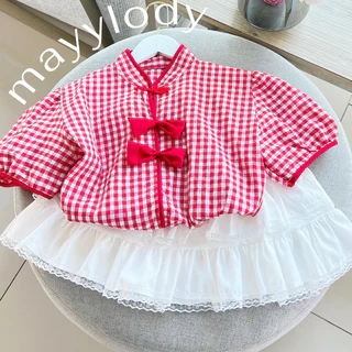 ❤️mayylody❤️ เสื้อตรุษจีน อาหมวยลายสก็อต ต้อนรับเทศกาลตรุษจีน น่ารักสุดๆๆ อกได้ถึง-38 นิ้ว🧧🏮🧧 เสื้อจีน เสื้อกี่เพ้า
