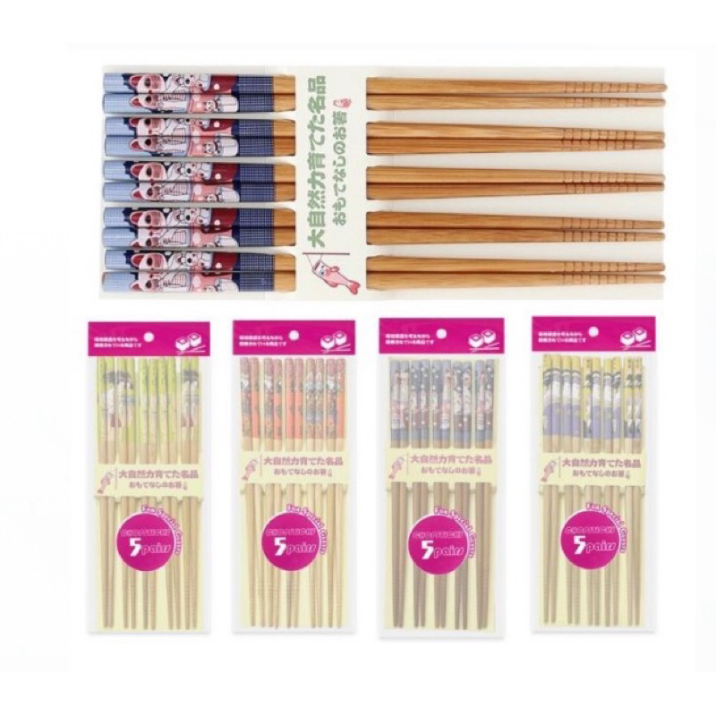 ตะเกียบไม้ ญี่ปุ่น พิมพ์ลาย แฟนซี ใช้คีบอาหาร Flash sale Japanese wooden chopsticks