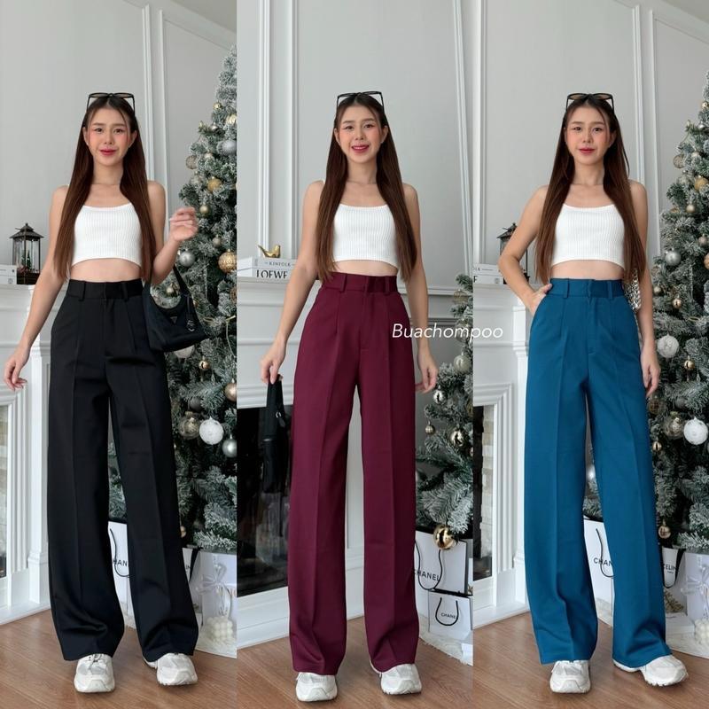 กางเกงเอวสูง ทรงกระบอก ผ้าโรเชฟพรีเมียร์ ไซส์ S-XL