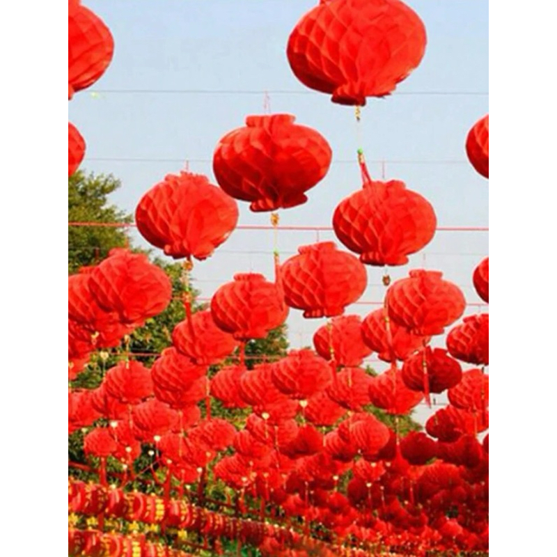 โคมรังผึ้ง🏮ขนาด 20 ซม. โคมแขวน สไตล์จีน กระดาษกันน้ำ โคมแดง โคมตรุษจีน - รูปที่ 3