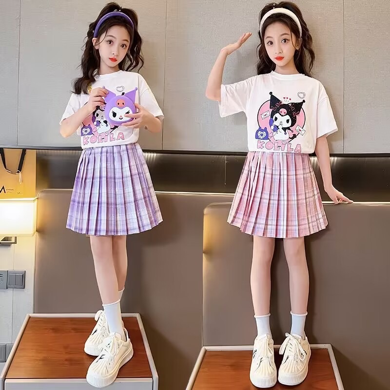 (**พร้อมส่งจากในไทย**) NO.709/710 เสื้อ+กระโปรงสก็อต*สีม่วง/สีชมพู* คุ โรมิ