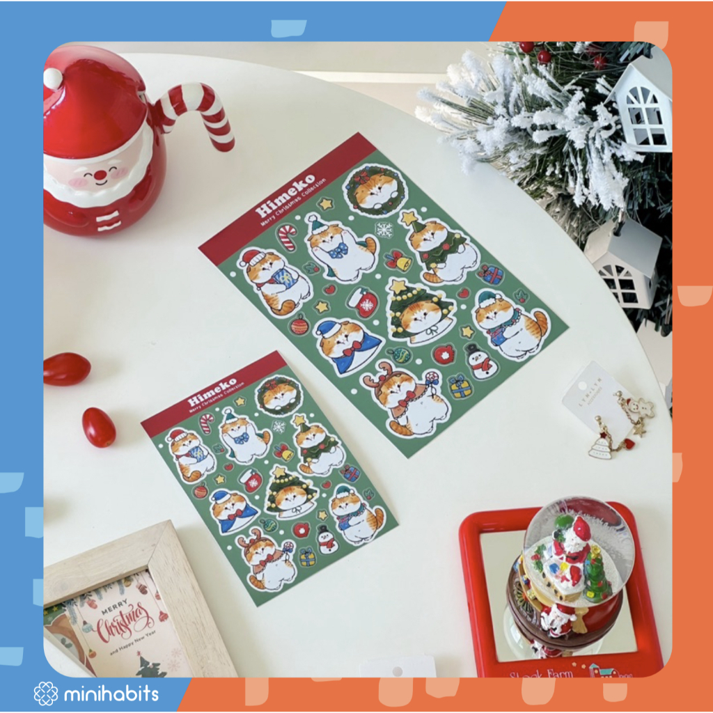 Himeko Merry Christmas Sticker สติกเกอร์ไดคัท รูปแมว สติกเกอร์คริสต์มาส