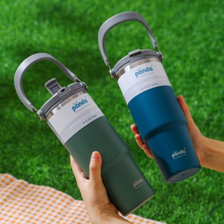 มาใหม่ 10สี แก้วเก็บความเย็น ฝา2หัว Panda 900ML 30oz รุ่นมีหูหิ้วมีหลอด แก้วเก็บอุณหภูมิร้อน-เย็น 304