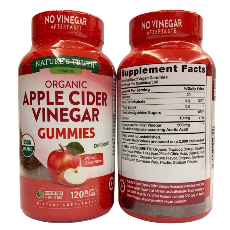 แอปเปิ้ลไซเดอร์ แบบเคี้ยว 🍎💦 Nature's Truth USDA Organic Apple Cider Vinegar 500 mg., 120 Gummies