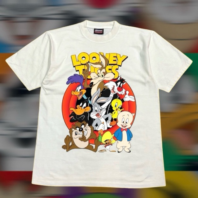 เสื้อยืดคอฟิต รุ่น Looney Tunes สีเฟดขาว/สีขาว #DTG