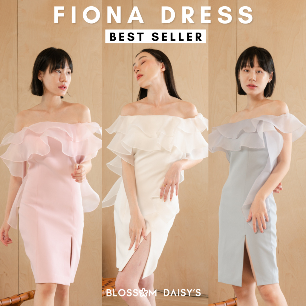 BlossomDaisy's - FIONA DRESS เดรสไปงานรุ่นใหม่ขายดีมาก รีวิวเยอะมากค้า เป็น party dress แบบเกาะอก ดีเทลระบายปิดต้นแขน