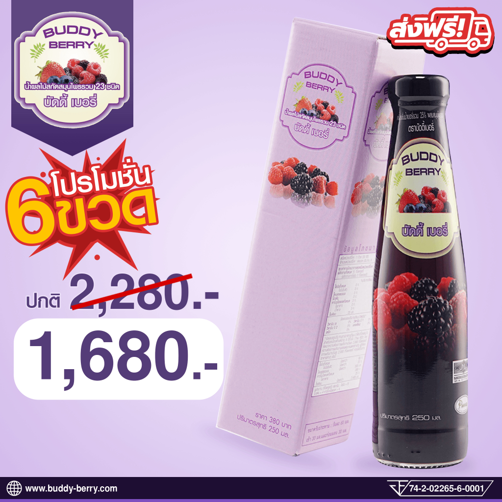 BuddyBerry [ Official ] บัดดี้เบอรี่ผสมรวมสมุนไพร 23 ชนิด จำนวน 6 ขวด
