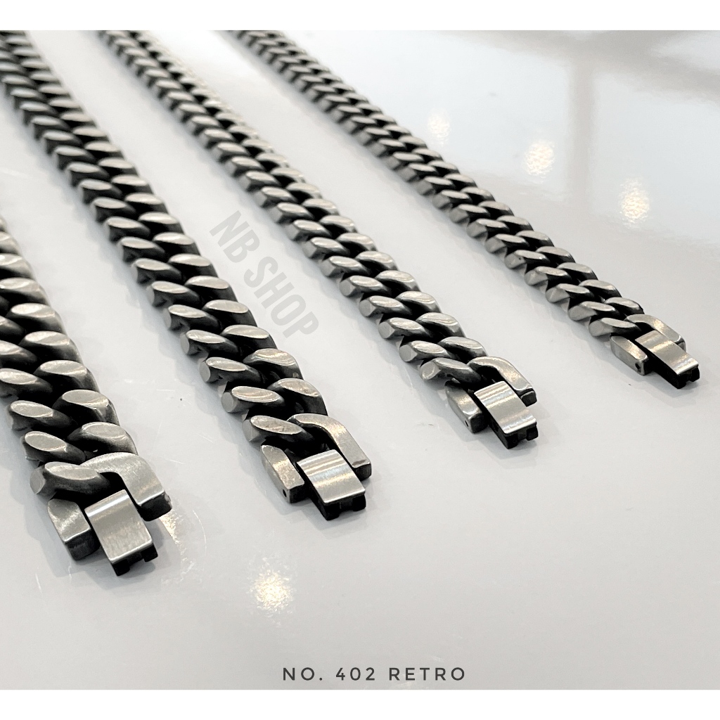 R-402 สร้อยข้อมือสแตนเลสแท้ ข้อมือเลสรมดำ/ปัดดำ ขนาด10mm12mm14mm เกรดพรีเมี่ยม เลสบริสุทธิ์ทนทานไม่ลอก