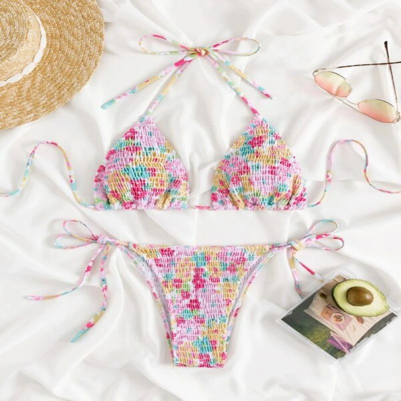 Lemonade bikini บิกินี่ผ้าย่นลายดอก มี 6 สี (พร้อมส่ง)