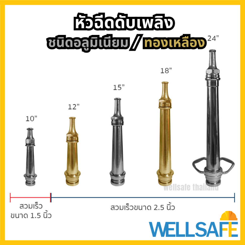 หัวฉีดน้ำดับเพลิง ลำตรง อลูมิเนียม/ทองเหลือง ต่อสายดับเพลิง 1.5", 2.5" nozzle