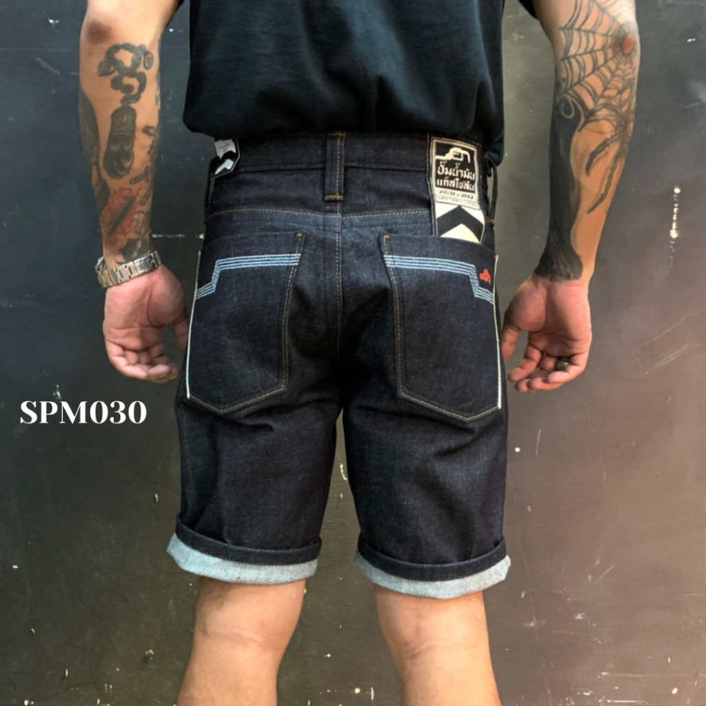 SPM030 กางเกงยีนส์ขาสั้นผู้ชาย Mens Premium Denim Shorts (Gasoline &amp; Garage) ปั๊มน้ำมันแก๊สโซลีน (SPM)