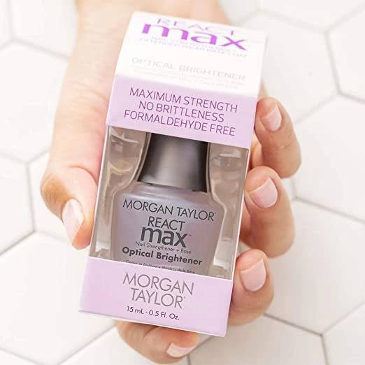 Morgan Taylor REACT MAX Optical Brightener Nail strengthener+base coat. ปริมาณ 15 ml.เบสโค้ดสีใสบำรุ