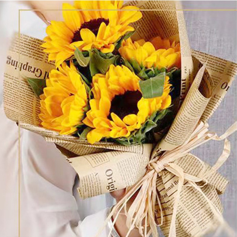 💐กระดาษห่อช่อดอกไม้💐 กระดาษคราฟท์ 20แผ่น/แพ็ค ลายหนังสือพิมพ์ ห่อพัสดุ 50*70cm ม้วนริบบิ้นผ้าซาติน สําหรับตกแต่งง💐🎁 - รูปที่ 4