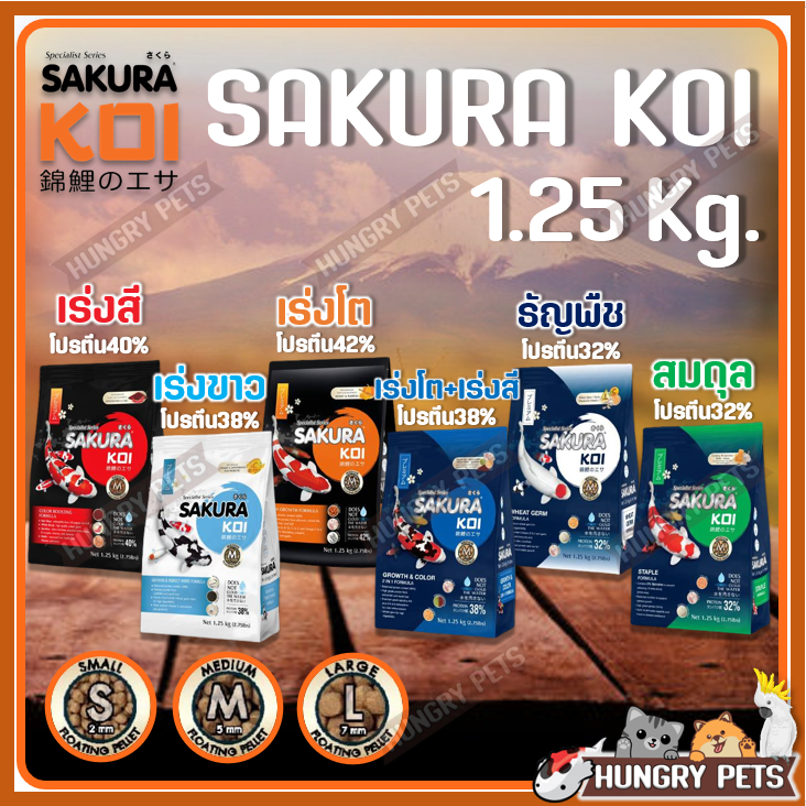 อาหารปลาคาร์ฟ SAKURA KOI 1.25 kg. มี 6 สูตร🌾วีทเจิร์ม🟢สมดุล🔵2in1🟠เร่งโต🔴เร่งสี⚪เร่งขาว