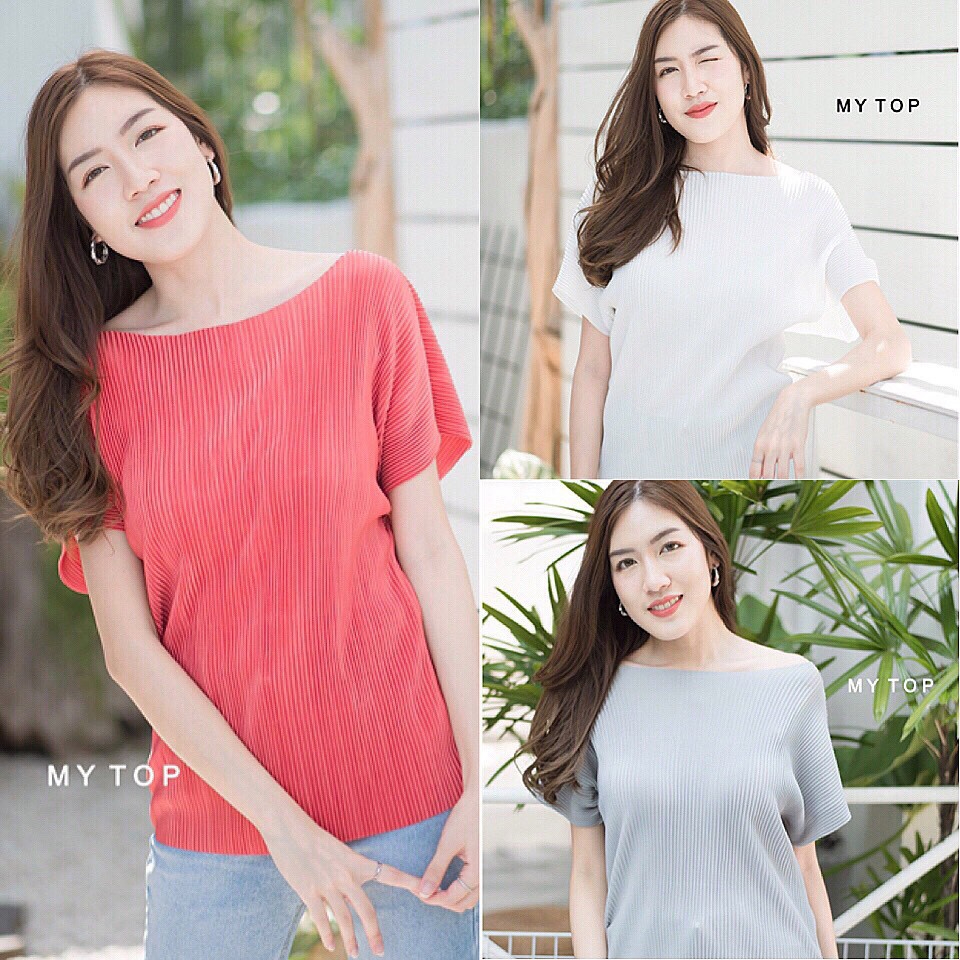 My​ top(ผ้าคนละตัว ยืดกว่านิ่มกว่าร้านอื่นแน่นอนค่า)​ เสื้อพลีท คอปาด​ H17 CARDIGAN_NISTA (MTP5D)