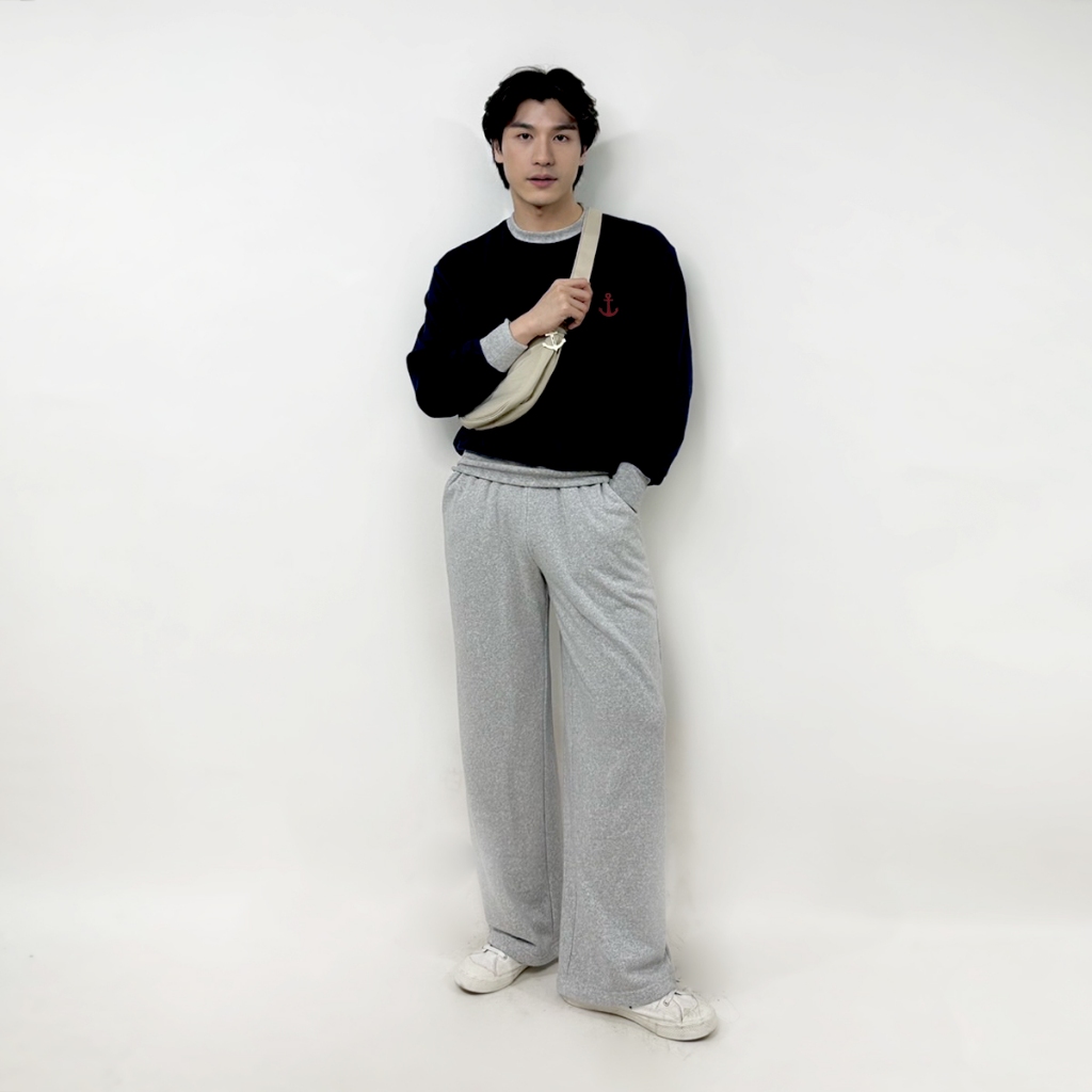 PORTLAND กางเกงขายาว สีเทา / Sweatpants with Embroidery  (Grey)