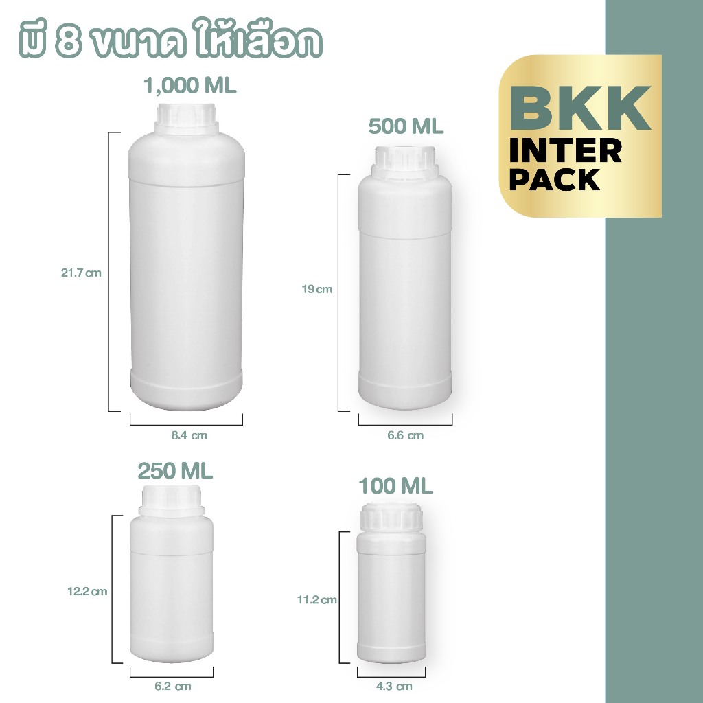 BKK INTER PACK  💚ขายส่ง💚 WG3ขวดเก็บสารเคมี ขวดฝาเกลียว HDPE สีขาว  ภาชนะบรรจุของเหลว 1000/500/250/100ml ทรงกระบอก B01