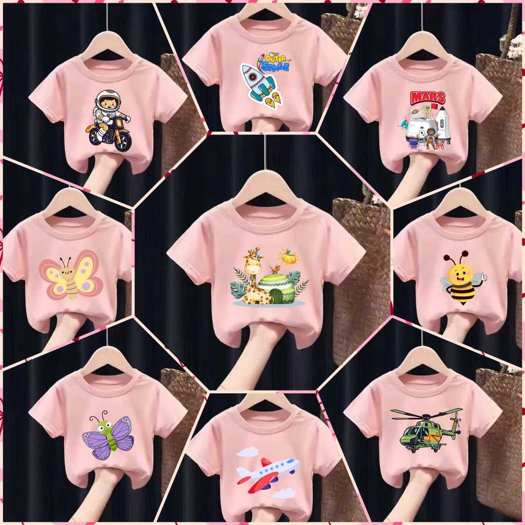 เสื้อยืดเด็กพิมพ์ลายน่ารักๆ เนื้อผ้าฝ้าย "สีชมพู" Pattern 61-72