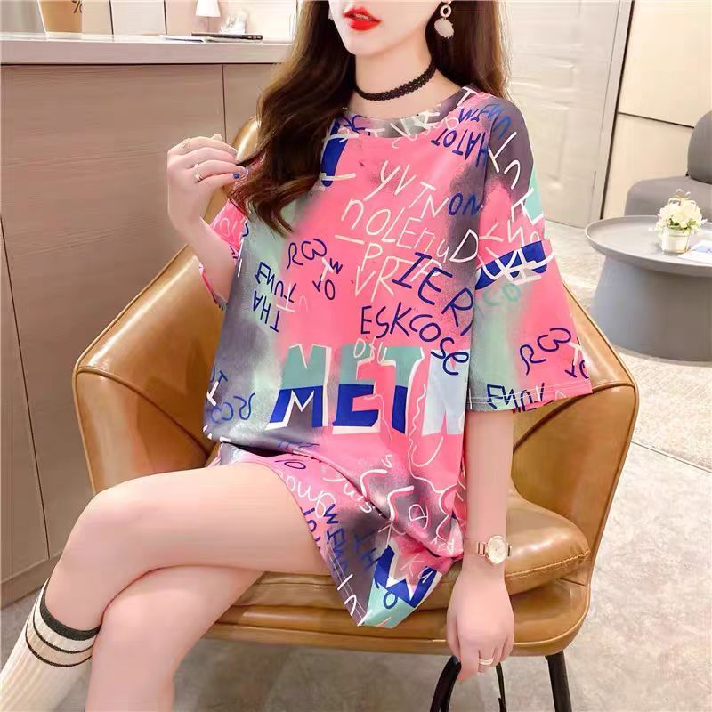 967# เสื้อยืดแฟชั่นผู้หญิง หลวมใส่สบาย พิมพ์ลายภาษาอังกฤษ สไตล์เกาหลี เสื้อแขนสั้น