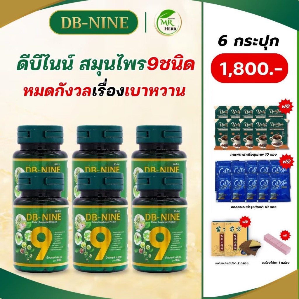 (ส่งฟรี!! มีส่วนลด100.) DB-Nine ดีบีไนน์ (โปร6กระปุก) สมุนไพร9ชนิด คุมเบาหวาน ลดน้ำตาลในเลือด เห็นผลจริง7-14วัน