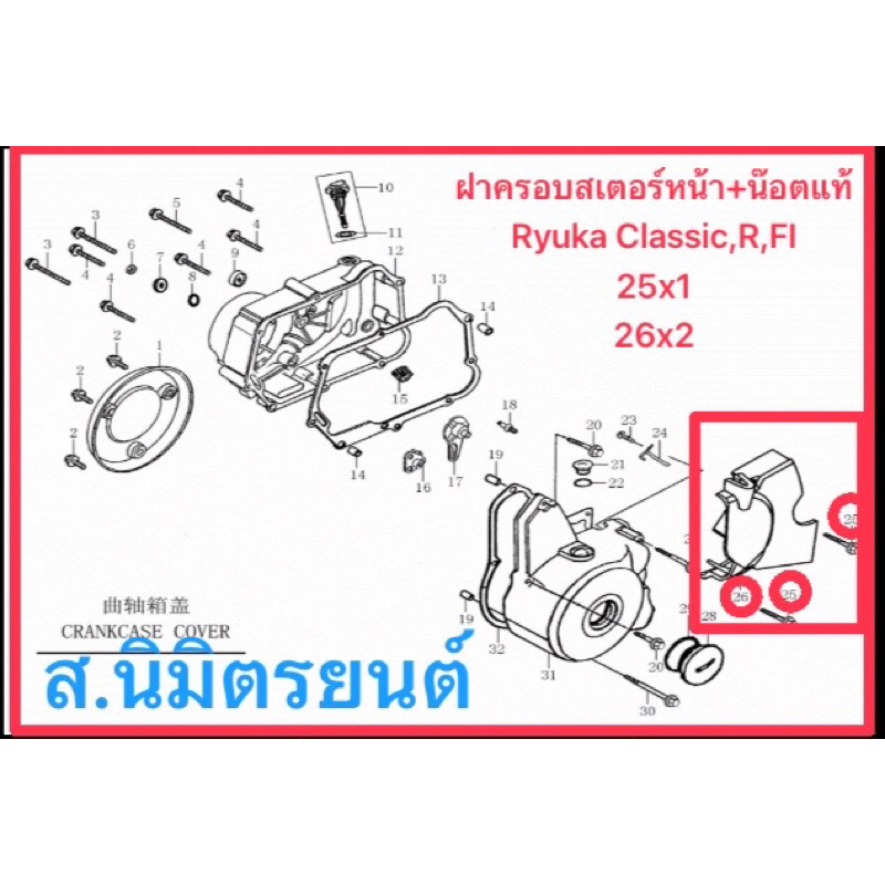 ฝาครอบสเตอร์หน้า+น๊อตแท้Ryuka Classic,R,Fi
