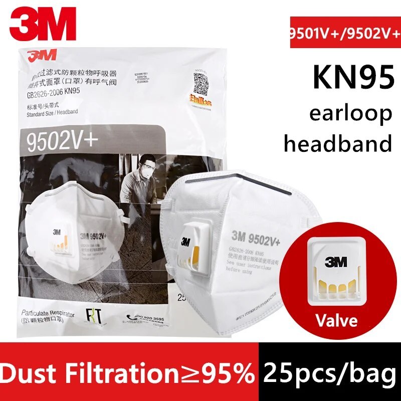 ยกแพ็ค25ชิ้น หน้ากาก3M 9501V+/ 9502V+มีวาล์ว แมสค์สามแอม กันฝุ่น PM 2.5 Mask KN95ป้องกันเชื้อโรค