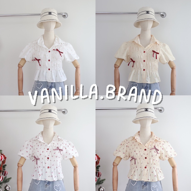 เสื้อคอปกแขนบอลลูน แต่งโบว์ -kn / VB0250