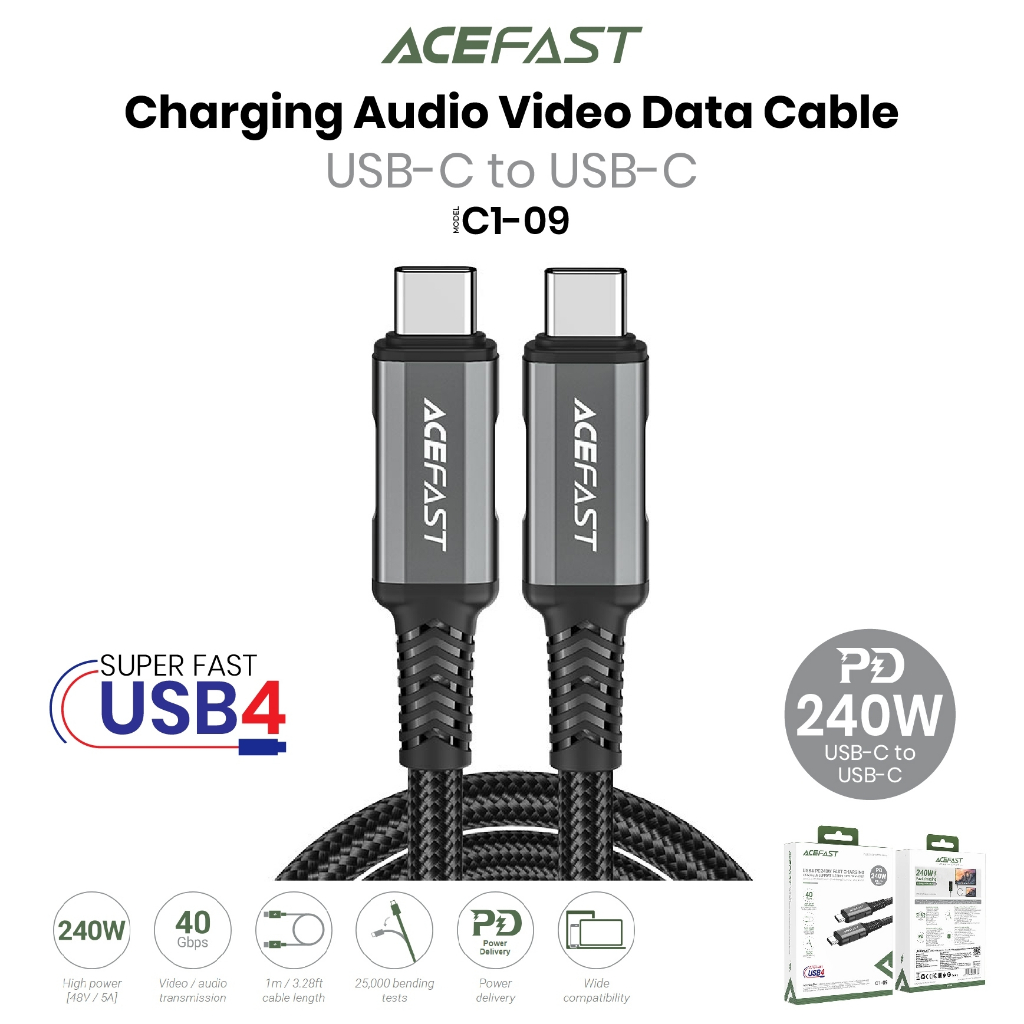 Charging Audio Video Data Cable C1-09 USB-C to USB-C PD240W มาสารถต่อเข้ากับจอที่เป็น Type C ได้ C to C display