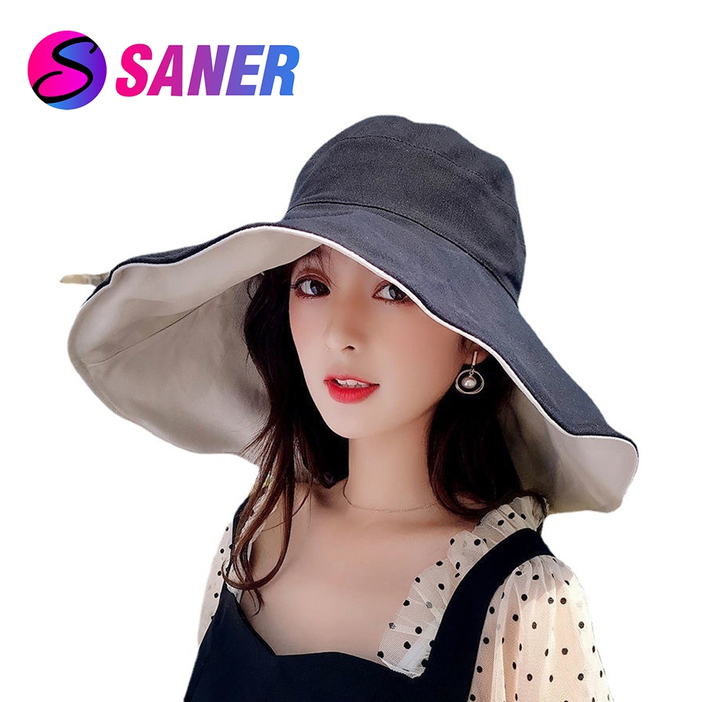 SANER หมวกปีกกว้าง หมวก​บั​กเก็ต​ 2​ ด้าน มีเชือกรัดใต้คาง bucket Ins บักเก็ต เปล่าหลายสี แฟชั่นผู้หญิง NO:MZ01