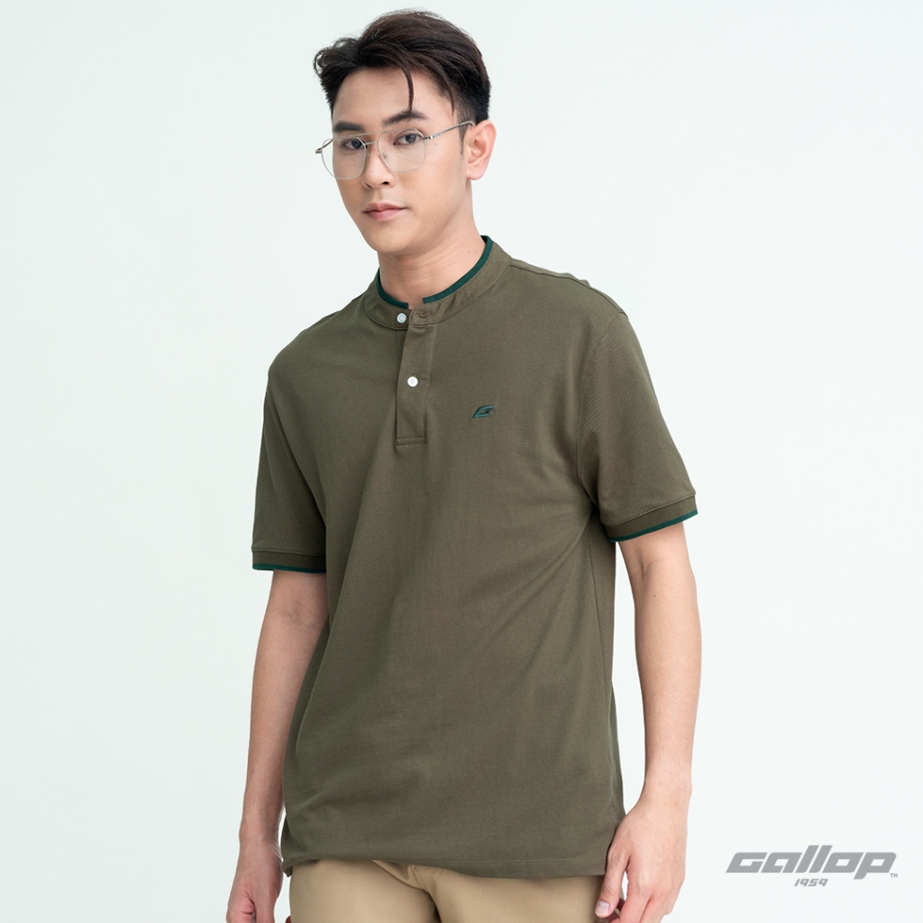 GALLOP : Piqué Mandarin Collar Polo Shirt เสื้อคอแมนดาริน ผ้าปิเก้ รุ่น GP9065 สีOlive Green - เขียวขี้ม้า