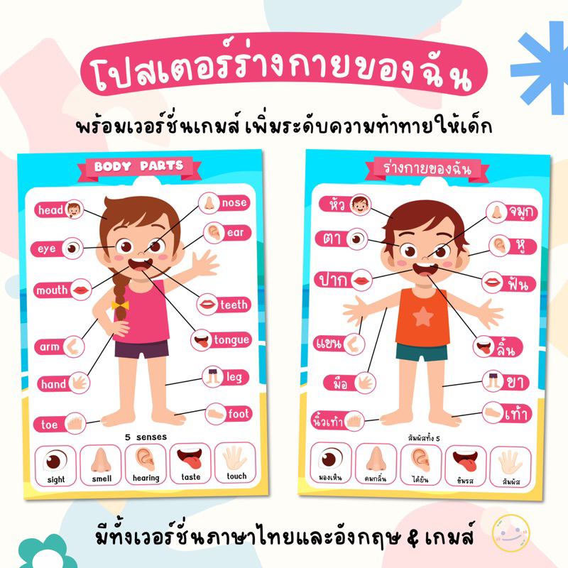 โปสเตอร์ & เกมส์ ร่างกายของฉัน เพิ่มทักษะ ฝึกสมอง สื่อการสอนสำหรับคุณครูและพ่อแม่ผู้ปกครอง