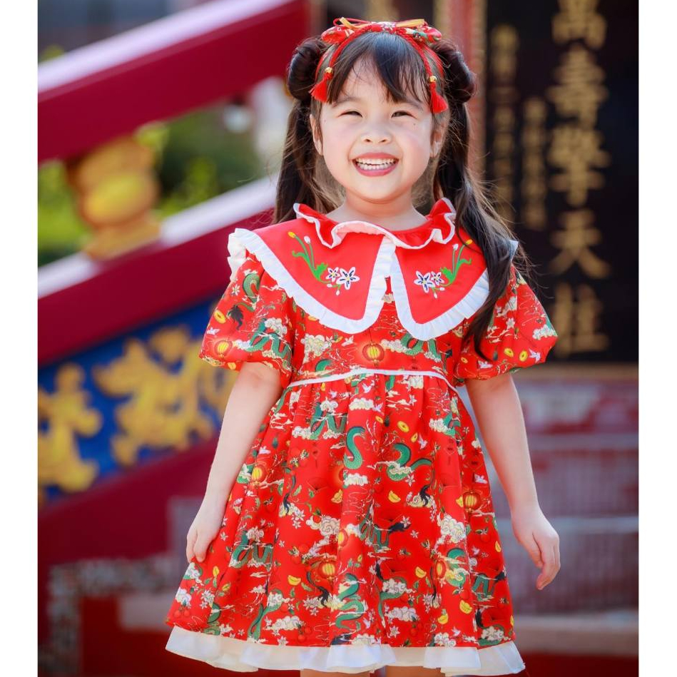 NIKI BEBE - ชุดตรุษจีน เดรสลูกสาวรับทรัพย์ (ต้าเหนิง) ชุดรับอั่งเปา