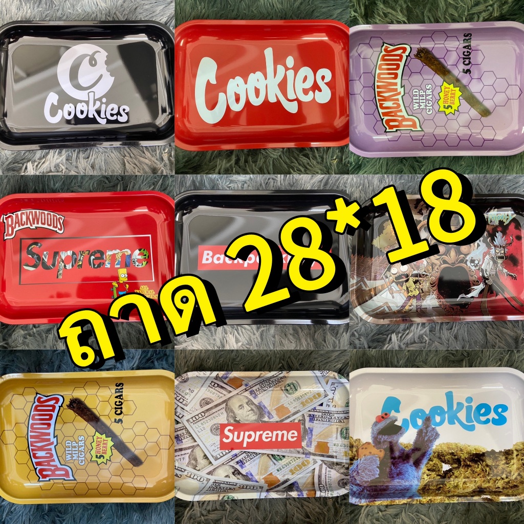 ถาด28*18cm ยำสมุนไพร RAW Metal Rolling Tray อเนกประสงค์ แผ่นดีบุก ลายดอกไม้