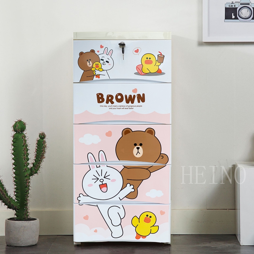 หน้ากว้าง38cmเพิ่มหนาลิ้นชักเก็บของลายการ์ตูนตู้เสื้อผ้าตู้เก็บของแบบหลายชั้นแบบ5ลายพร้อมล้อเลื่อนเป็นมิตรกับสิ่งแวดล้อม