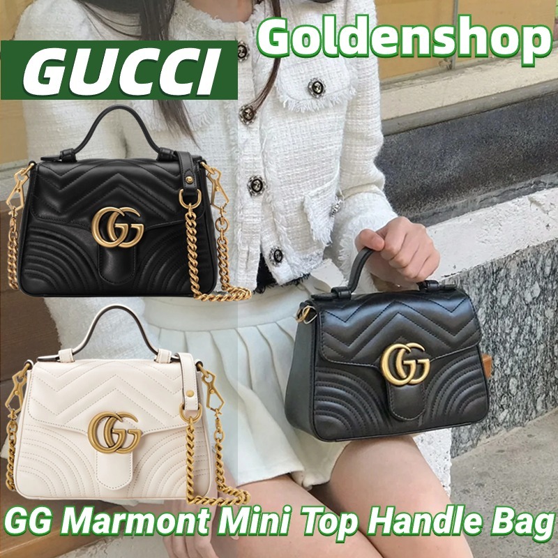 🍒กุชชี่ Gucci GG Marmont Mini Top Handle Bag กระเป๋าสะพายเดี่ยว🍒กระเป๋าสะพาย Gucci จริง สินค้าขายร้อ