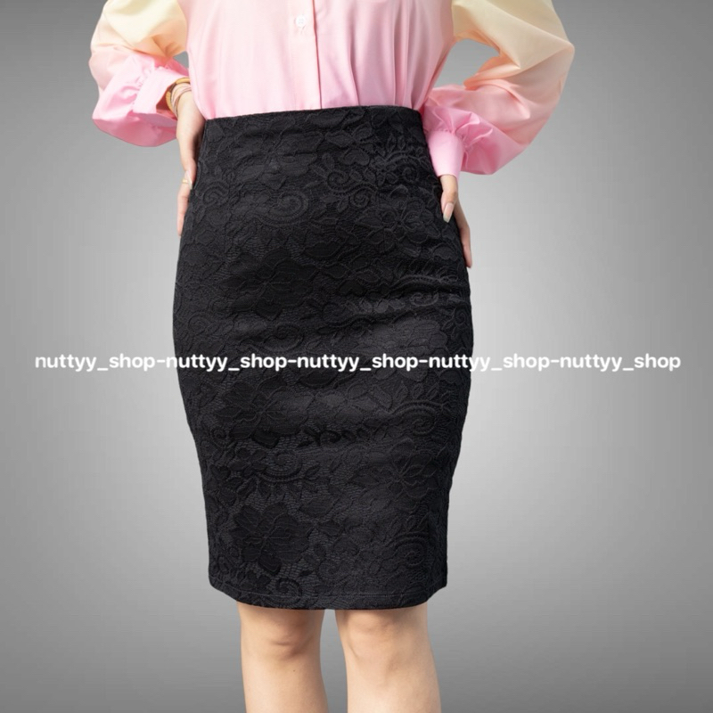 New Arrivalกระโปรงทรงสอบผ้าลูกไม้สีดำ22นิ้ว
