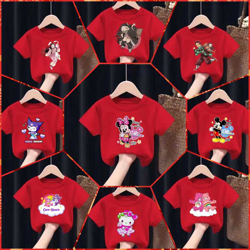 เสื้อยืดเด็กพิมพ์ลายการ์ตูนน่ารักๆๆ เนื้อผ้าฝ้าย "สีแดง" Pattern 253-264